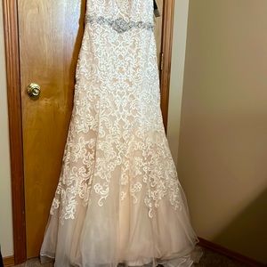 Country chic, wedding, dress with cream lace overlay and creamy